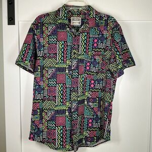 RSVLTS Neon Aztec KUNUFLEX Short Sleeve Shirt SIZE MEDIUM Geometric‎ Pattern